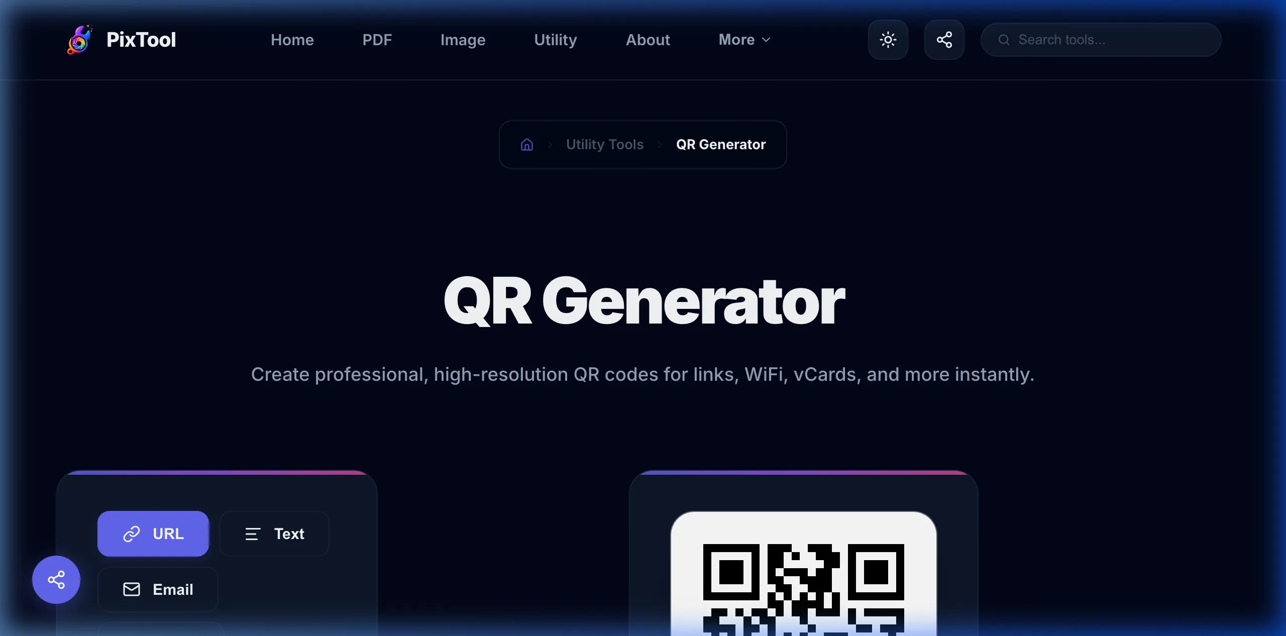 User interface preview of QR Generator