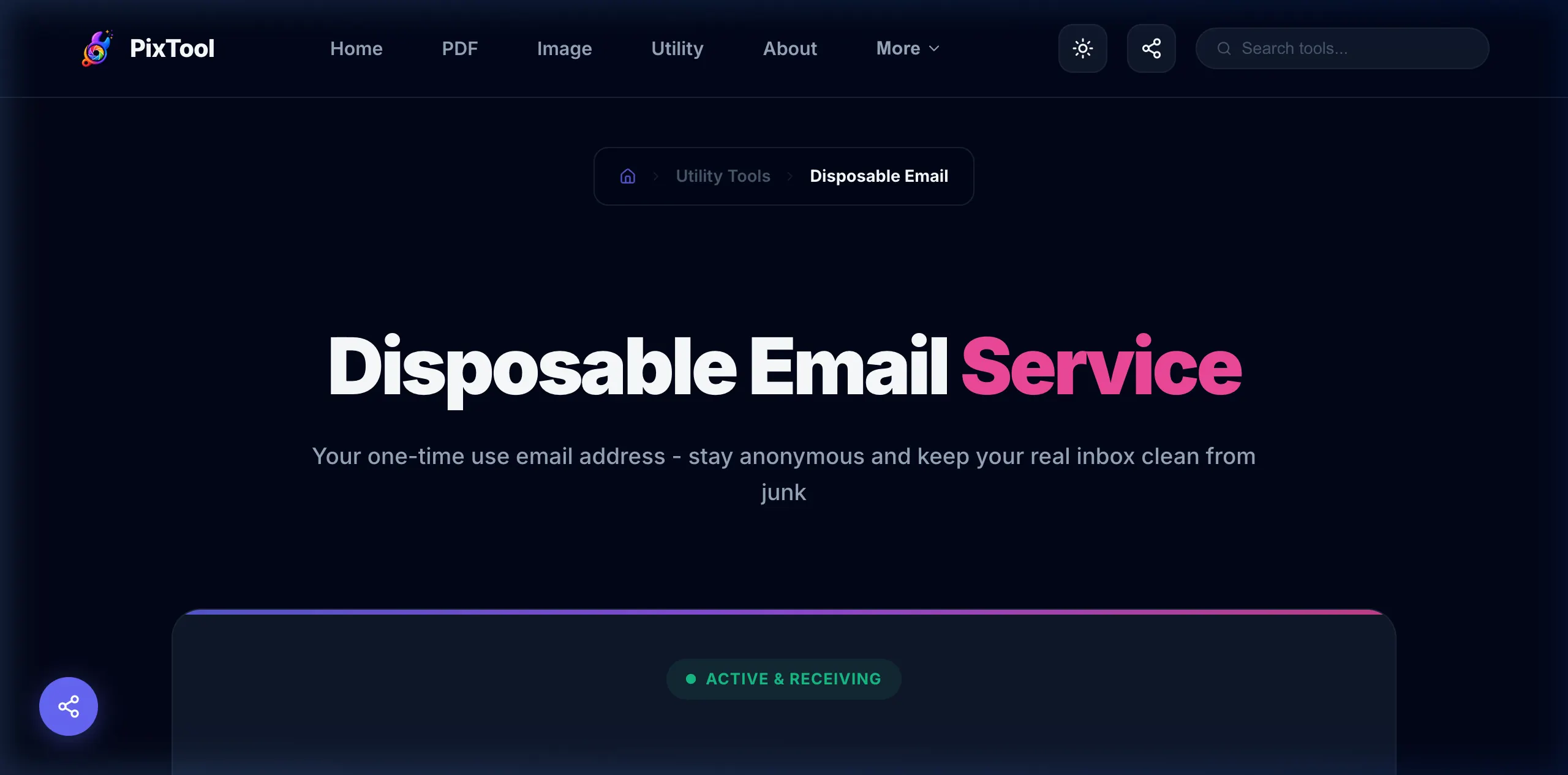 User interface preview of Burner Inbox
