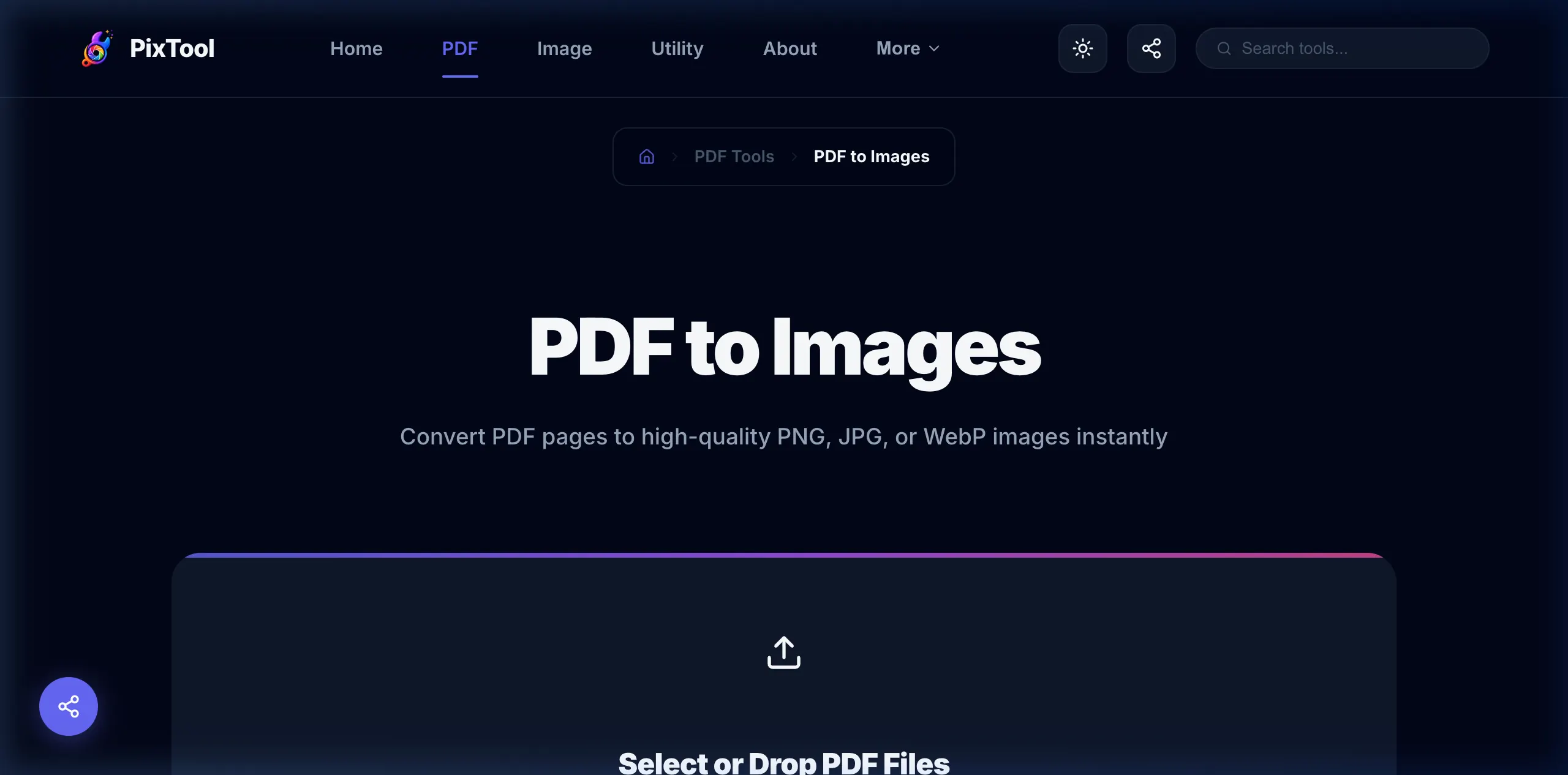User interface preview of PDF to Image