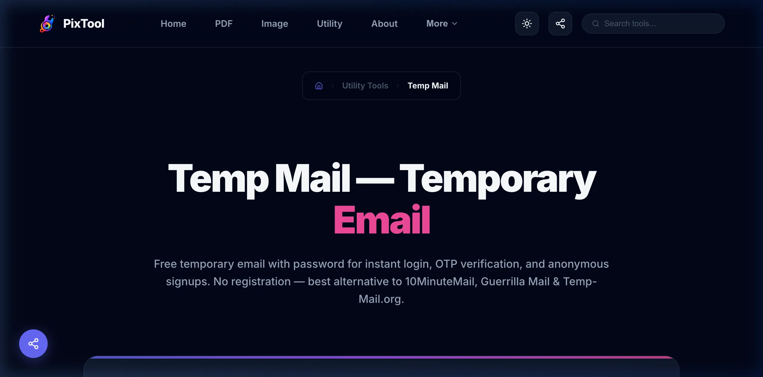 User interface preview of Temp Mail