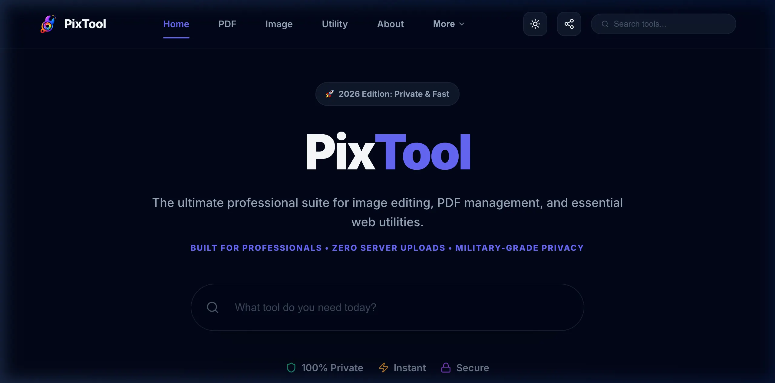 User interface preview of PixTool Homepage
