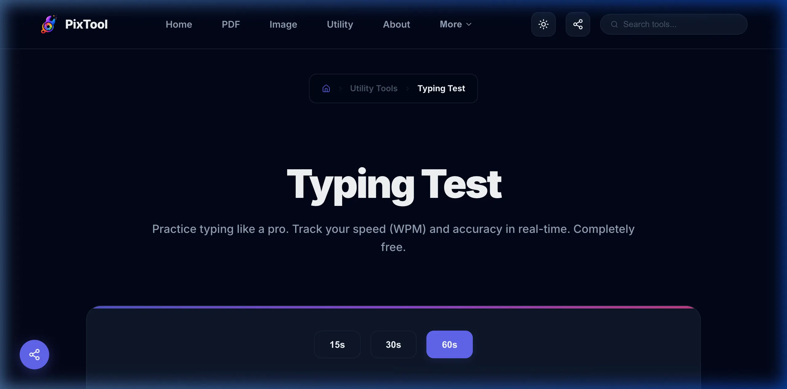 User interface preview of Typing Test