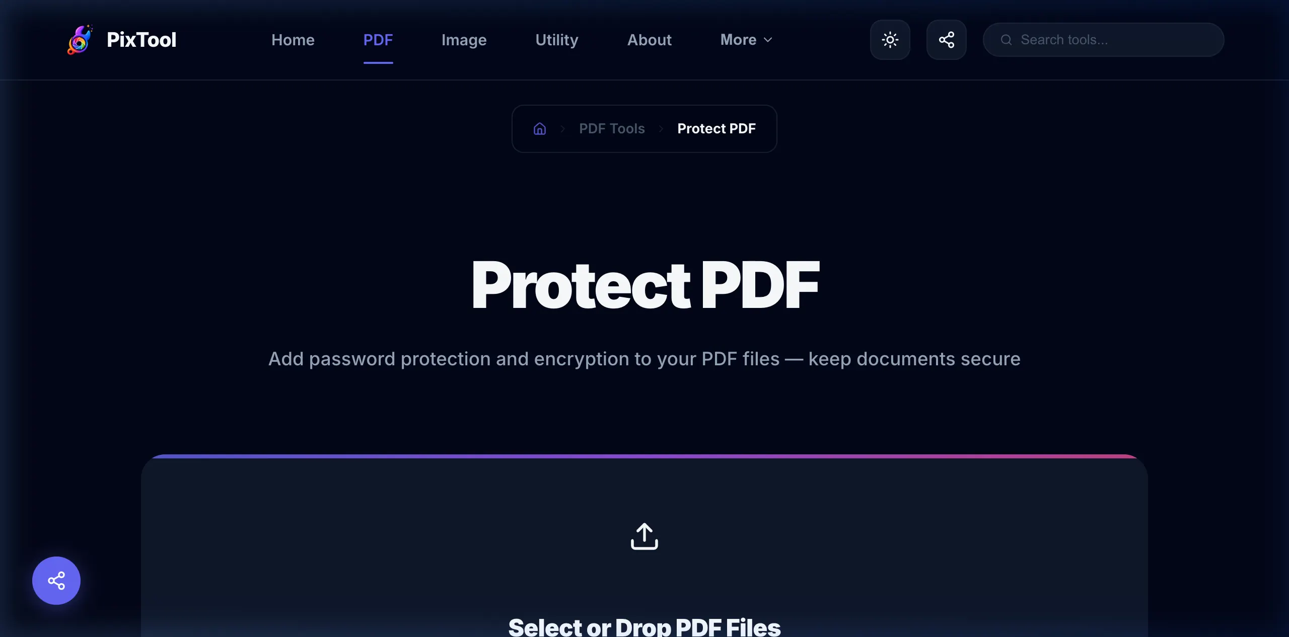 User interface preview of Protect PDF
