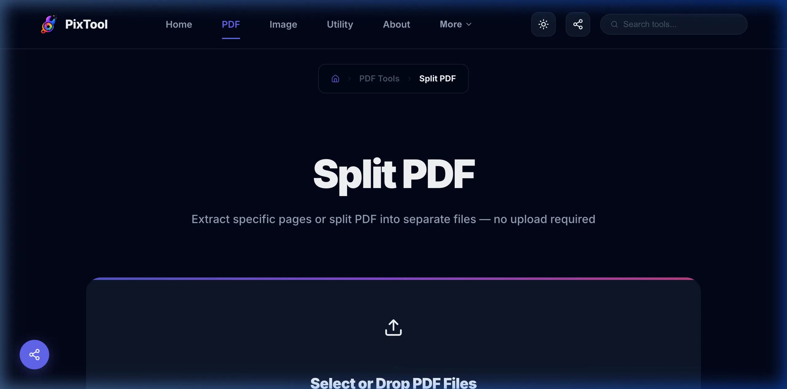 User interface preview of Split PDF